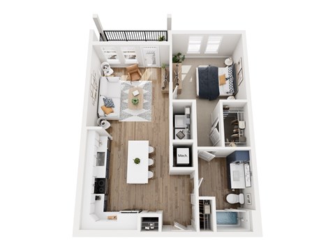 Floor plan for 1 bed, 1 bath, 810 sqft